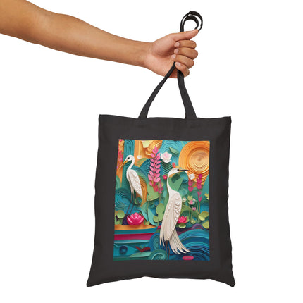 Elegant Egret Oasis Cotton Canvas Tote Bag
