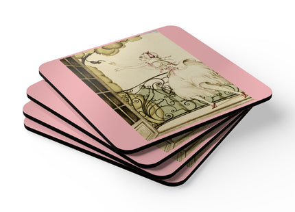 Sur talons rouges (On Red Heels) pl 02 by Gerda Wegener Corkwood Coaster Set