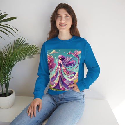 Petals in the Wind: The Kimono Fairy and the Sky Dragon Heavy Blend™ Crewneck Sweatshirt