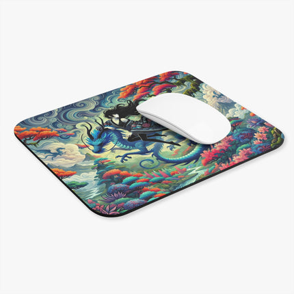 Mystic Guardian of the Sky Mouse Pad – Warrior Fairy & Turquoise Dragon