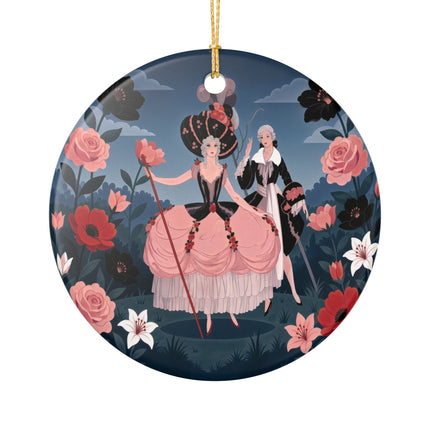 🌹🎭 The Rose Masquerade Promenade Ceramic Ornament – Art Deco Floral Elegance