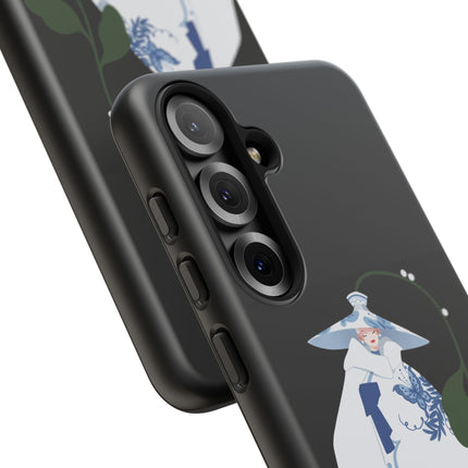 Blue & White Porcelain Geisha Phone Case – Elegant Mystery & Floral Grace