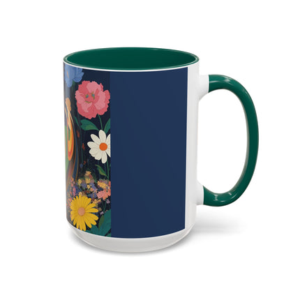The Lady And The Crimson Moonbird Colorful Mugs – Art Deco Whimsical Garden Elegance