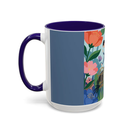 The Lady And The Mysterious Bird Colorful Mugs – Art Deco Botanical Mystery