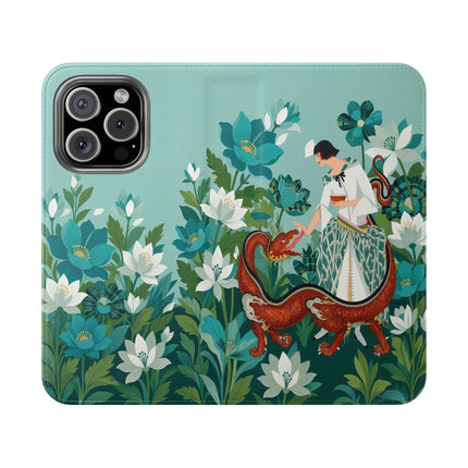 🐉🌿 The Dragon Keeper Flip Case – Art Deco Floral Fantasy