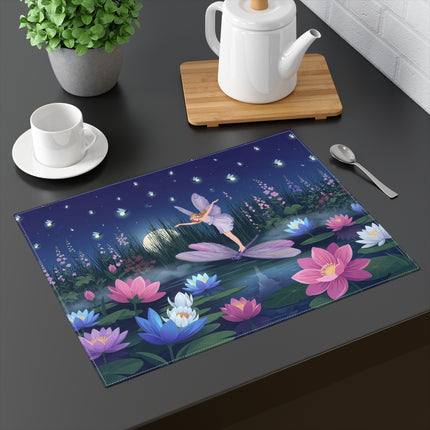 🧚🪷 The Firefly Fairy Lotus Garden Placemat – Art Deco Moonlit Fantasy