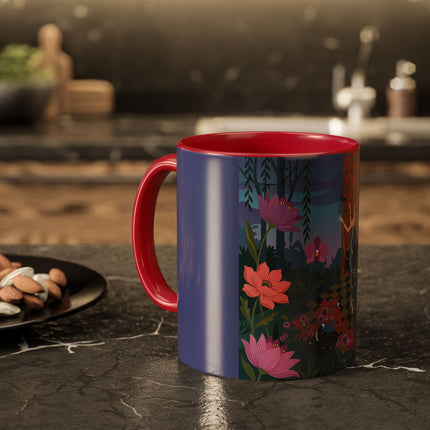 The Lady And The Midnight Birdcage Colorful Mugs – Art Deco Botanical Elegance