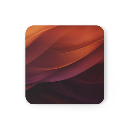 Wave Pattern with Intertwined Hues of Orange, Rose, Maroon, and Purple Cork Back Coaster