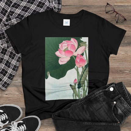 Blooming Lotus Flowers by Ohara Koson Women's Midweight Cotton Tee