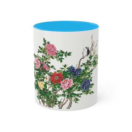 Peonies and Birds by Okamoto Shuki Colorful Mugs, 11oz