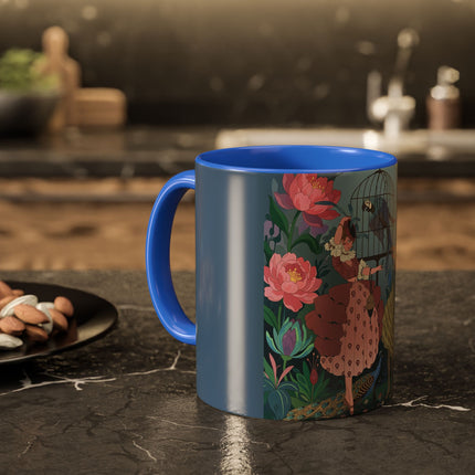The Ladies And The Enchanted Macaw Colorful Mugs – Art Deco Botanical Elegance