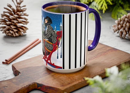 Elegant Winter Woman in Sleigh Colorful Mugs (11oz, 15oz)