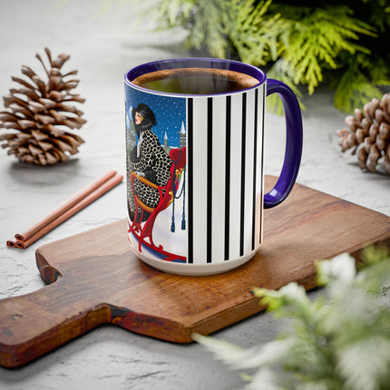 Elegant Winter Woman in Sleigh Colorful Mugs (11oz, 15oz)