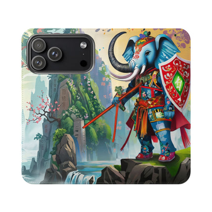 🐘⚔️ Cyberpunk Elephant Samurai Flip Case – Ancient Wisdom & Neon Power