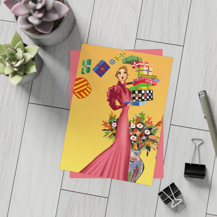 Elegant Holiday Woman with Gifts Postcard Bundles (envelopes included)