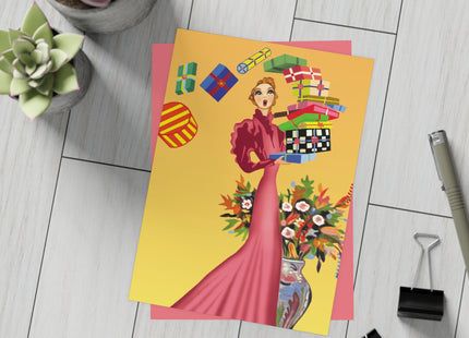 Elegant Holiday Woman with Gifts Postcard Bundles (envelopes included)