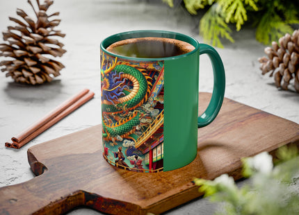 Tibetan Dragon Over Kabuki Duel Colorful Mugs (11oz, 15oz)