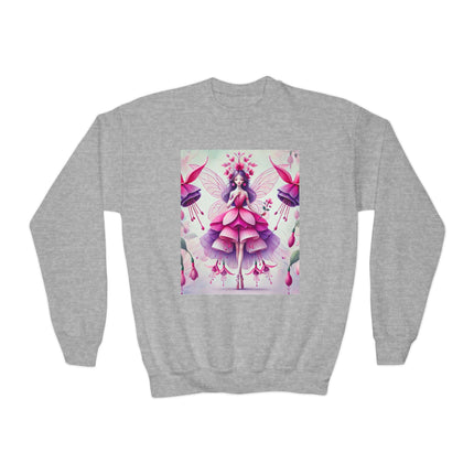 Fuchsia Fairy Youth Crewneck Sweatshirt – Vibrant Color, Floral Magic & Whimsical Elegance