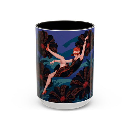 🖤🌺 The Midnight Floral Acrobat Colorful Mug – Art Deco Fashion Whimsy