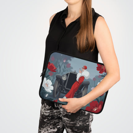🏎️🌺 The Lady Of The Grand Touring Car Laptop Sleeve – Art Deco Motoring Elegance