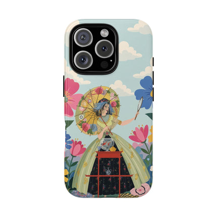 🌸🪞 The Floral Parasol Reflection Phone Case – Art Deco Garden Fantasy