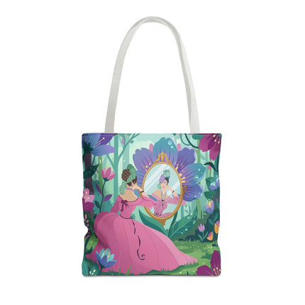 🌸🪞 The Lady Of The Enchanted Garden Mirror Tote Bag – Art Deco Floral Fantasy