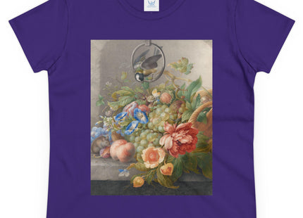 Still Life With Flowers, Fruit, A Great Tit And A Mouse by Herman Henstenburgh Women's Midweight Cotton Tee