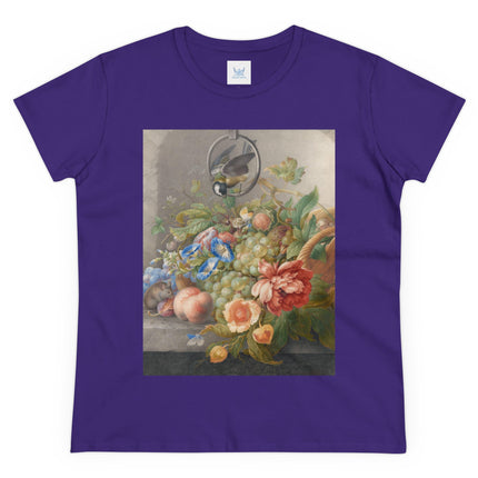 Still Life With Flowers, Fruit, A Great Tit And A Mouse by Herman Henstenburgh Women's Midweight Cotton Tee