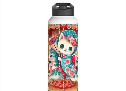 Geisha Kitten's Enchanted Carousel Ride Stainless Steel Water Bottle, Standard Lid