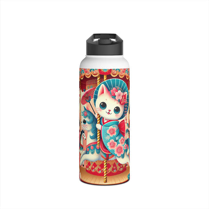 Geisha Kitten's Enchanted Carousel Ride Stainless Steel Water Bottle, Standard Lid