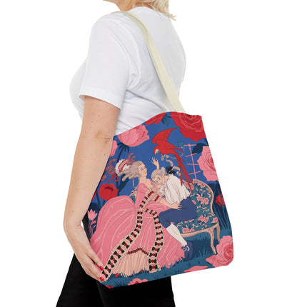 🌹🦜 The Lady Of The Scarlet Parrot Tote Bag – Art Deco Floral Elegance