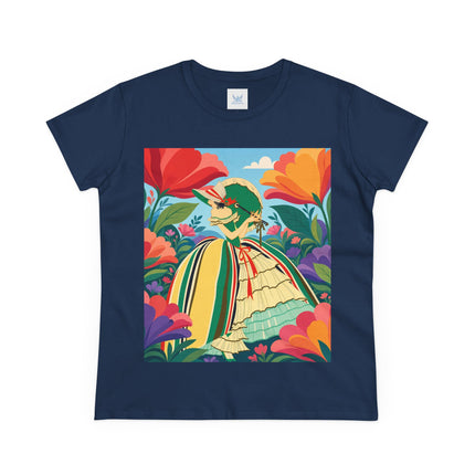🌺🎀 The Girl In The Striped Garden Cotton Tee – Art Deco Floral Fashion
