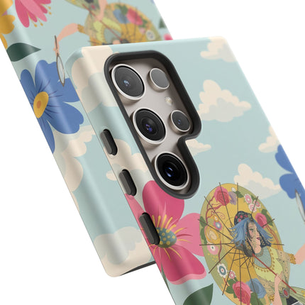 🌸🪞 The Floral Parasol Reflection Phone Case – Art Deco Garden Fantasy