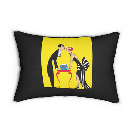 A Moment of Elegance: A Passionate Embrace Amidst Golden Splendor Spun Polyester Lumbar Pillow