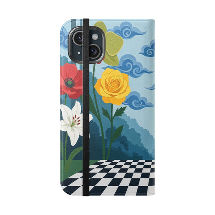 🌺♟️ The Ladies Of The Checkerboard Garden Flip Case – Art Deco Floral Fantasy