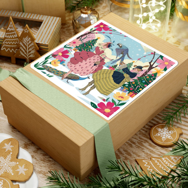 🦜🎄 The Christmas Parrot Promenade Kiss-Cut Sticker – Art Deco Holiday Fantasy