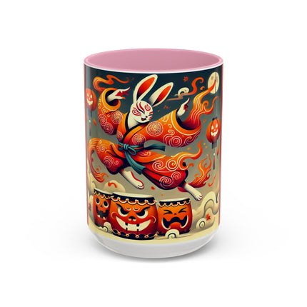 Jack-O’-Lantern Drums & The Kabuki Rabbit Colorful Mugs (11oz, 15oz)