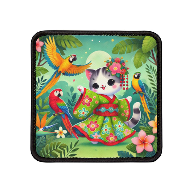 Parrot Dance of the Geisha Kitten Iron-On Patches