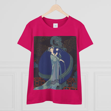 🐉🪷 The Lady Of The Lotus Dragon Cotton Tee – Art Deco Asian Fantasy