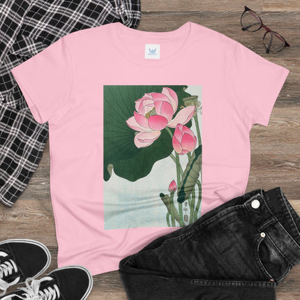 Blooming Lotus Flowers by Ohara Koson Women's Midweight Cotton Tee