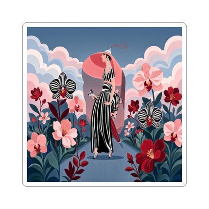 🌸🖤 The Striped Orchid Promenade Kiss-Cut Stickers – Art Deco Floral Fashion
