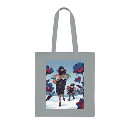 🎁🌺 The Christmas Gift Garden Stroll Cotton Tote Bag – Art Deco Holiday Elegance