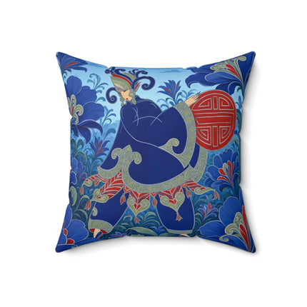 💙🌺 The Imperial Blue Garden Square Pillow – Art Deco Oriental Elegance