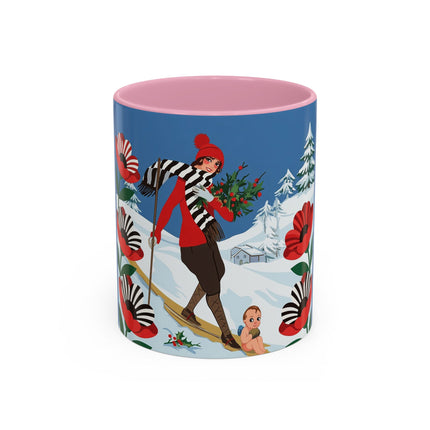 🎿🎄 The Christmas Holly Skier Colorful Mug – Whimsical Holiday Fantasy
