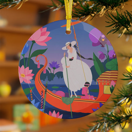 🪷⛵ The Lady Of The Lotus Voyage Glass Ornament – Art Deco Travel Elegance