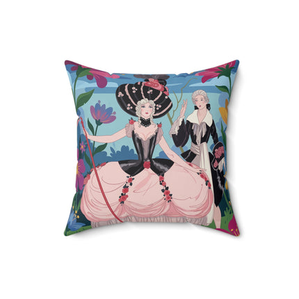 🌸🎀 The Grand Fashion Promenade Square Pillow – Art Deco Floral Whimsy