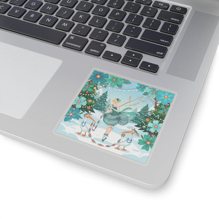 🦩🎄 The Lady Of The Christmas Garland Birds Kiss-Cut Sticker – Whimsical Art Deco Holiday Fantasy