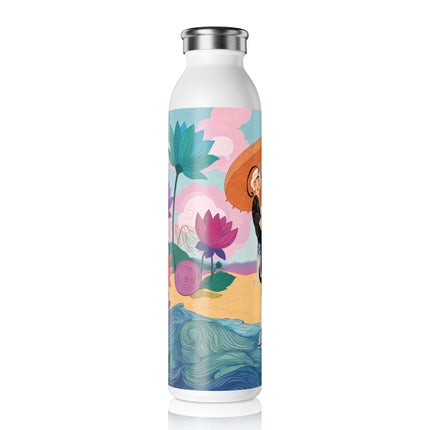 🌸☂️ The Lady With The Orange Parasol Slim Water Bottle – Art Deco Floral Whimsy