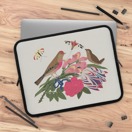 🐦🌸 Pink-Breasted Bird & Wren Laptop Sleeve – Elegant Joy & Springtime Charm