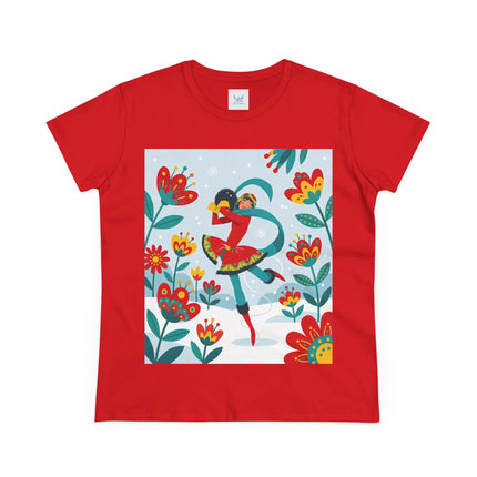 ⛸️🌺 The Winter Flower Skater Cotton Tee – Whimsical Winter Fashion